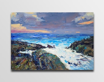 Seascape painting Small oil painting Original artwork Beach wall art Oil painting Seagull painting California painting Beach lovers gift
