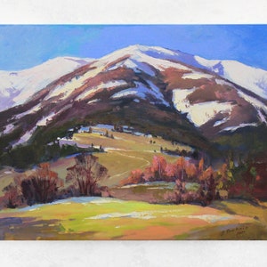 Mountain wall art Oil painting original Cascade mountains Landscape painting Colorful mountains Plein air painting Cottagecore art