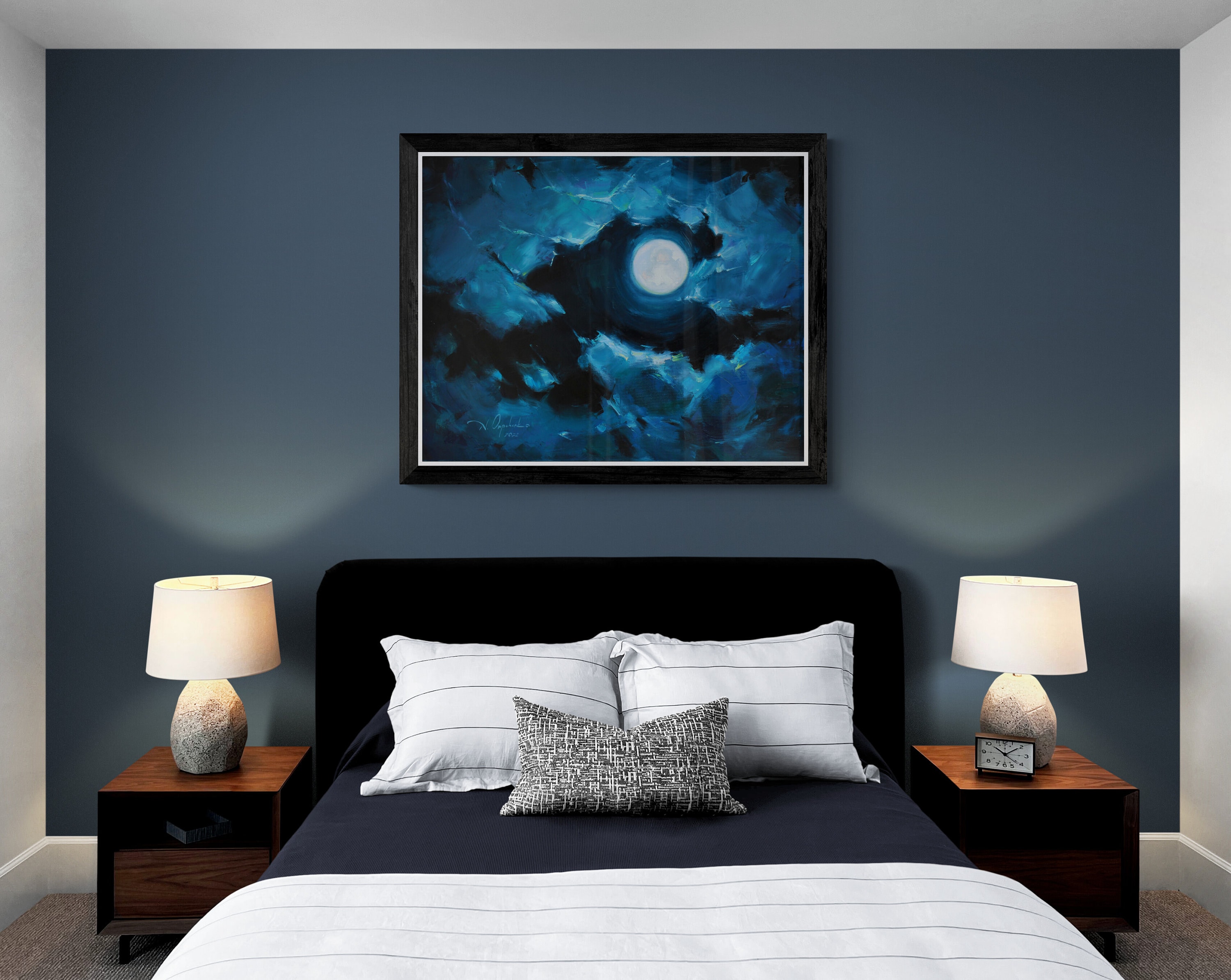Large Oil Painting Night Sky Art Moon and Clouds Original Artwork Moon ...