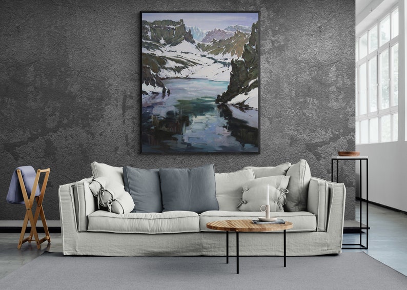 Mountain Lake Original Oil Painting Large Canvas Art Landscape Painting ...