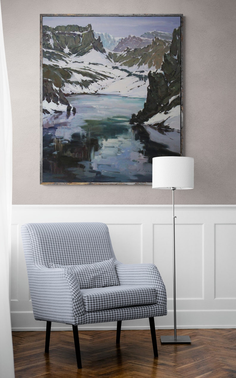 Mountain Lake Original Oil Painting Large Canvas Art Landscape Painting ...