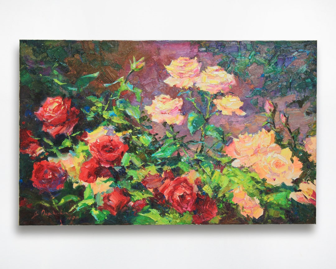 Red Roses Oil Painting Original Canvas Floral Painting Plein Air Painting Floral Still Life