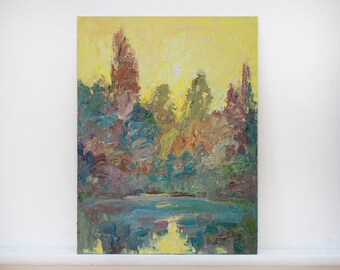 Lake sunset - Original oil painting Impasto paintinng Plein air painting Landscape painting Impasto painting One of a kind Impressionist art