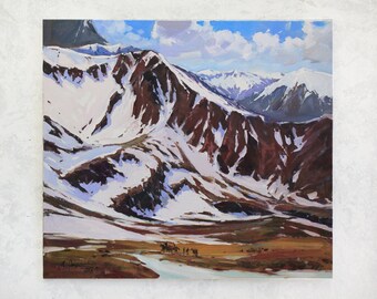 オリジナル油絵、西海岸ロッキー山脈、70 x 50 cm、2009217 - Etsy 日本