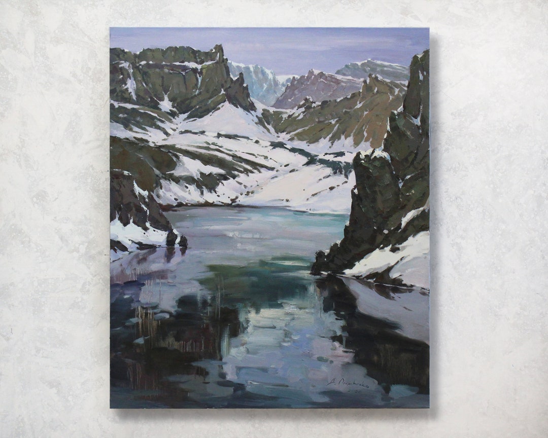 Mountain Lake Original Oil Painting Large Canvas Art Landscape Painting ...