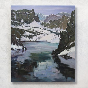 Mountain lake Original oil painting Large canvas art Landscape painting Impressionism art Ukraine painting Mountain wall art Above bed decor