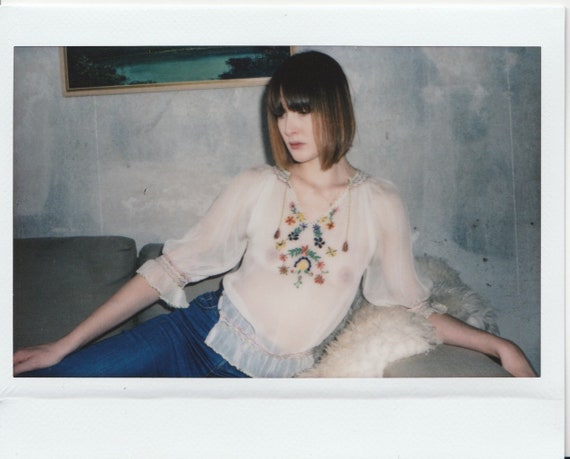 70s peasant sheer embroidery blouse
