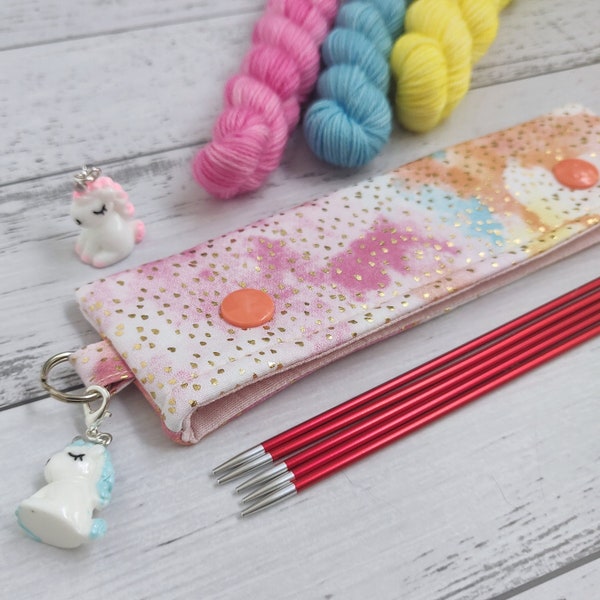 Unicorn DPN Cosy, Double Pointed Needle Holder, Knitting Needle Case, Sock Knitting Keeper, 6 or 7 inch