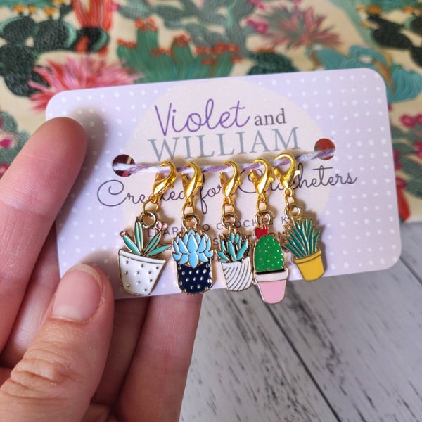 Plant Lovers Stitch Marker set - 5 pack, Cactus Stitch Markers, Succulent Progress Keeper set