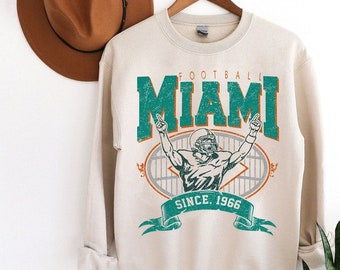 Vintage Miami Football Crewneck, Miami Football Sweatshirt, Retro Miami Football Women Shirt, Miami Florida Football Gift,Dolphin Sweatshirt