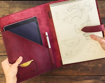 Portafolios de cuero, funda para iPad, soporte para bloc de notas, fundas para cuadernos, organizador de agendas, carpeta para blocs de notas, carpeta de cuero, portafolios para documentos A4