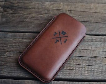 iPhone Leather Sleeve iPhone  13 14 15 Pro max iPhone leather iPhone leather pouch iPhone plus Monogram