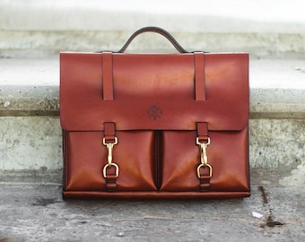 Handgefertigte Laptoptasche aus Leder: Aktentasche für Herren, Personalisierte Aktentasche