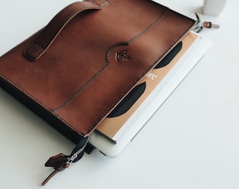 Handcrafted Leather Folio: A4 Document Holder, Macbook Case