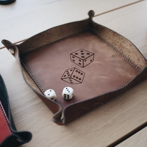 Personalized Leather Dice Tray: Engraved Valet Tray, Desk Organizer