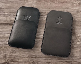 Personalized Leather Phone Sleeve: Handmade iPhone 17 Pro, Galaxy, Pixel Case