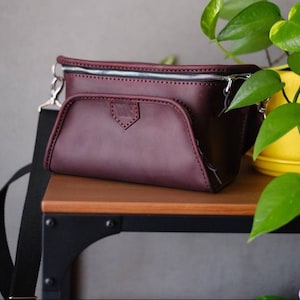 Gürteltasche bordeaux, Herren Gürteltasche, Leder Gürteltasche, Reisetasche, Hipster Tasche, Reisetasche, Geldbeutel, Waistpack aus Leder