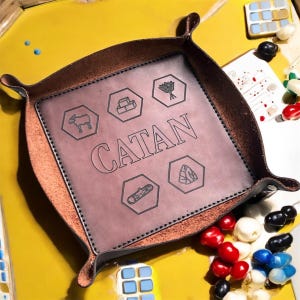 Personalized Leather Valet Tray: Engraved Catan Dice Tray