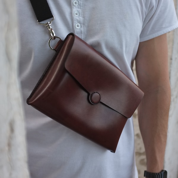 Leder-Umhängetasche, Leder-Gürteltasche, kleine Leder-Herrentasche, Leder-Herren-Umhängetasche, Hüfttasche, Geldbörse für Herren, Street-Style-Tasche