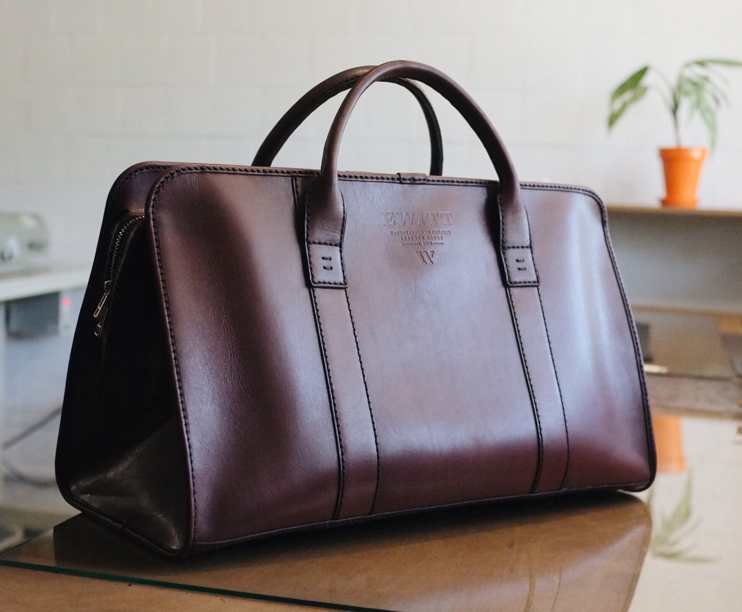 ハンドメイド オールレザー ブリーフケース サッチェルバッグ L