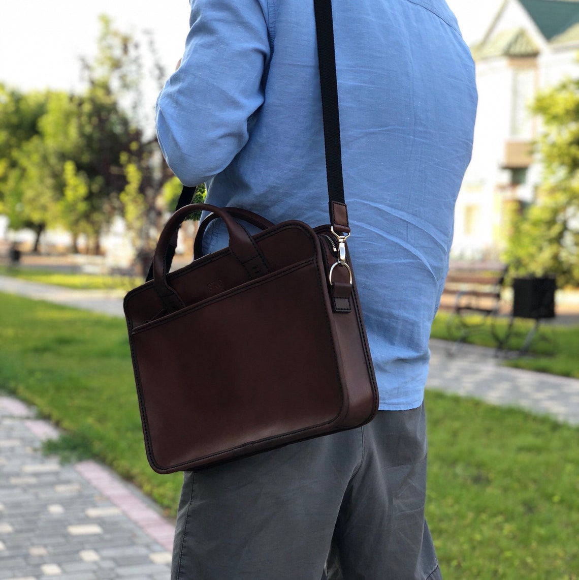 Leather Mens Briefcase Leather Briefcase Mens Handbag Etsy