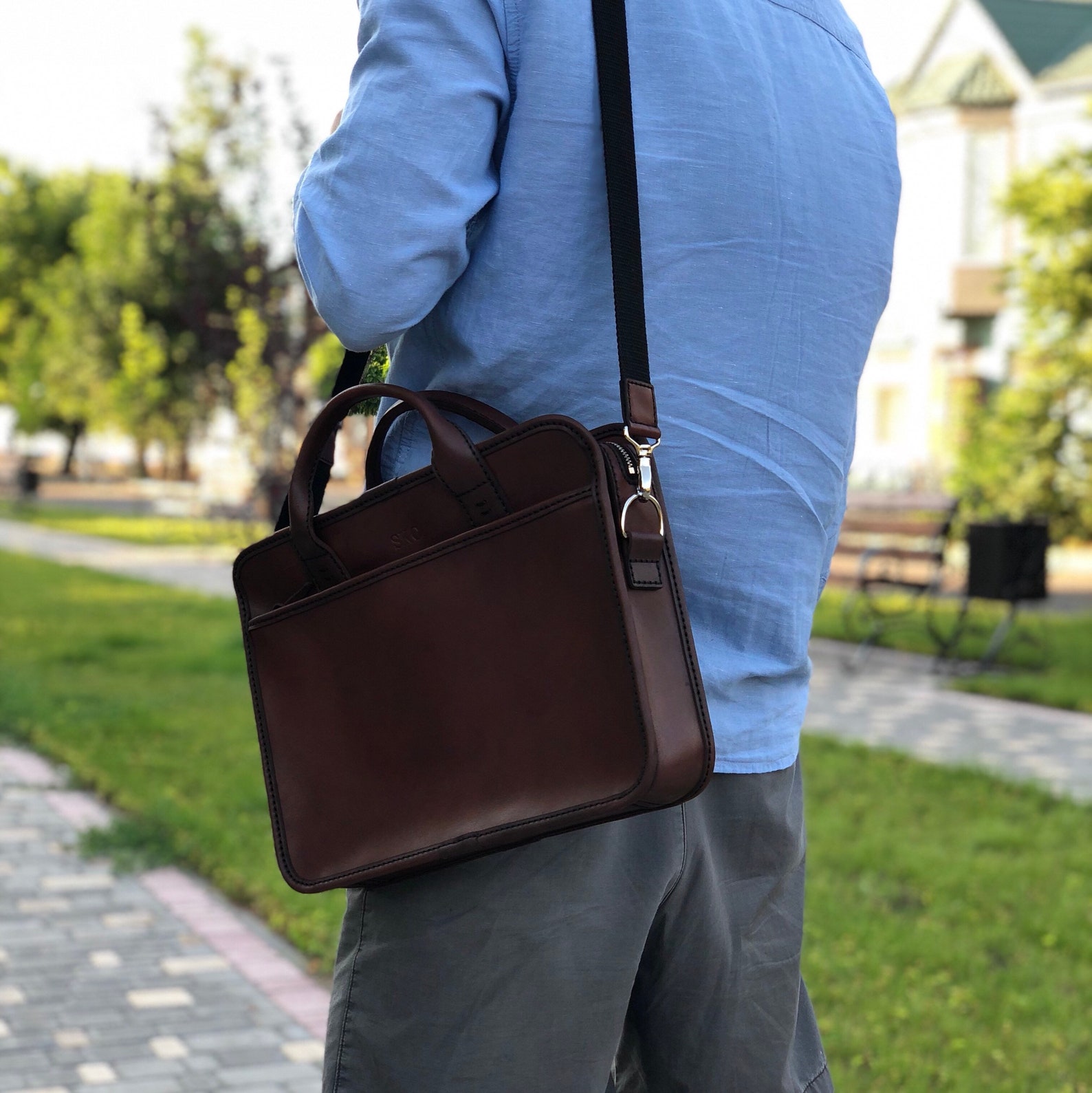 Leather Mens Briefcase Leather Briefcase Mens Handbag Etsy