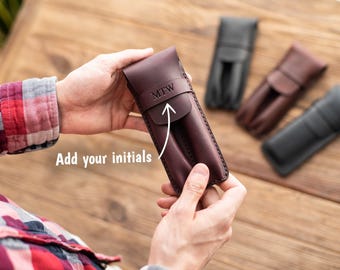 Leather Handmade Two-Pen Case: Artist Fountain Pen Pouch