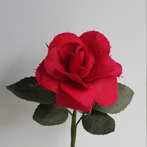 Linen Rose, 4th or 12th Year Wedding Anniversary Gift, Handmade Linen Rose, Single Long stem Flower, Red Rose image 5