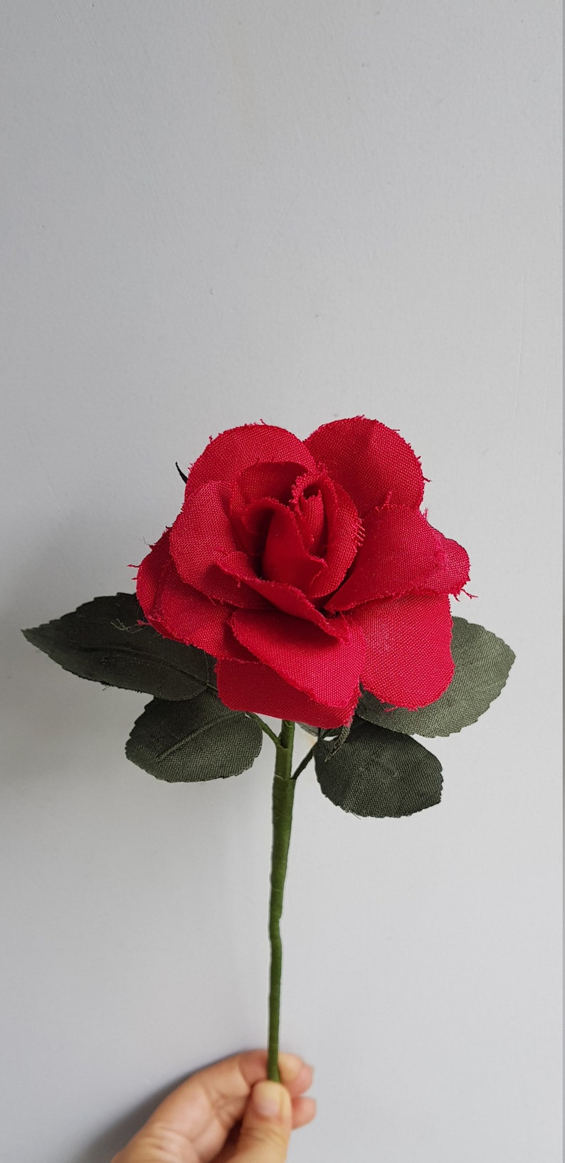 Linen Rose, 4th or 12th Year Wedding Anniversary Gift, Handmade Linen Rose, Single Long stem Flower, Red Rose image 5