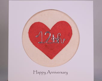 Anniversary Card Silk 12th 12 Wedding Anniversary Card for wife husband couple