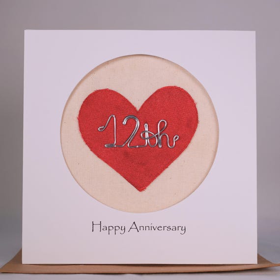 Anniversary Card Silk 12th 12 Wedding Anniversary Card for wife husband couple