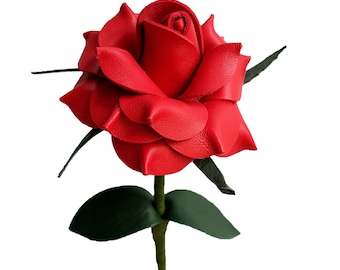 Leather Rose Gift for her/him on Valentines Day, Mothers Day, Third Years Wedding Anniversary (Red)