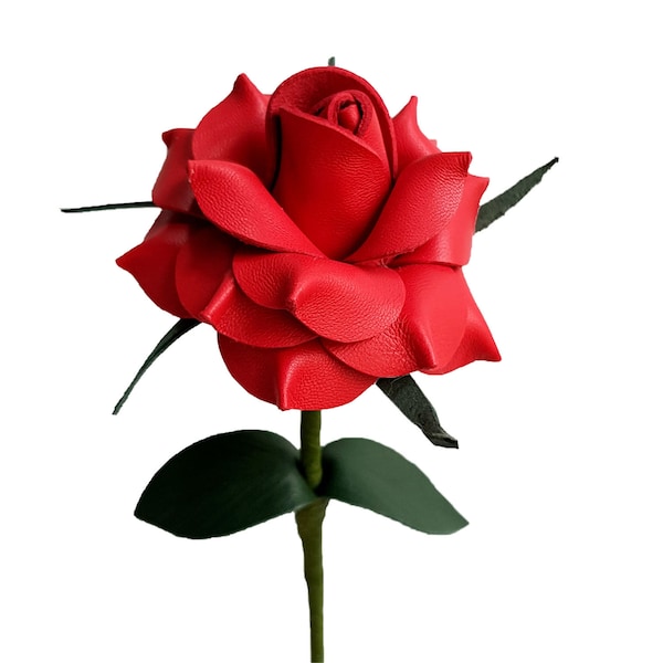 Leather Rose Gift for her/him on Valentines Day, Mothers Day, Third Years Wedding Anniversary (Red)