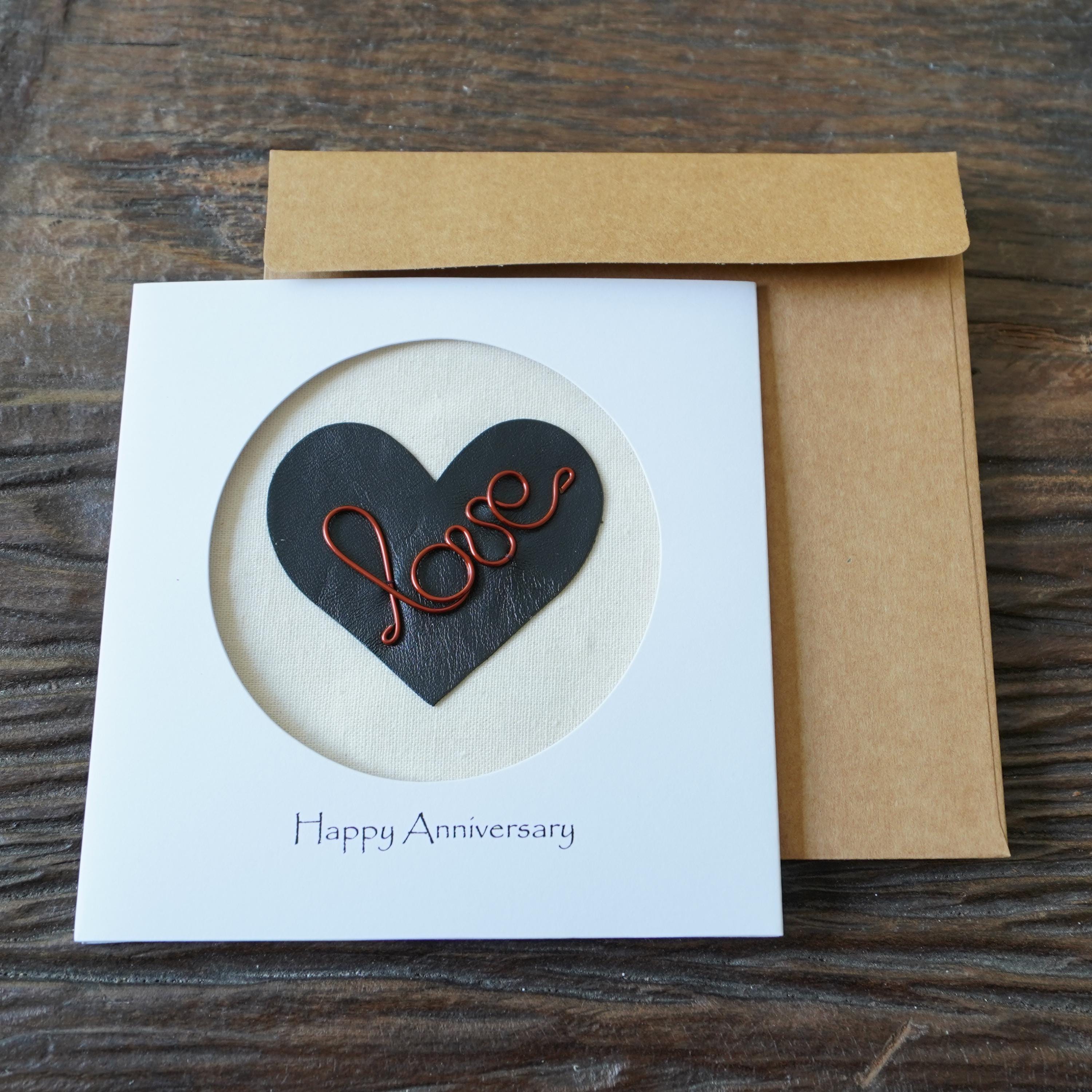 8th Anniversary Card, Bronze Wire Love Heart, 8 Year Wedding