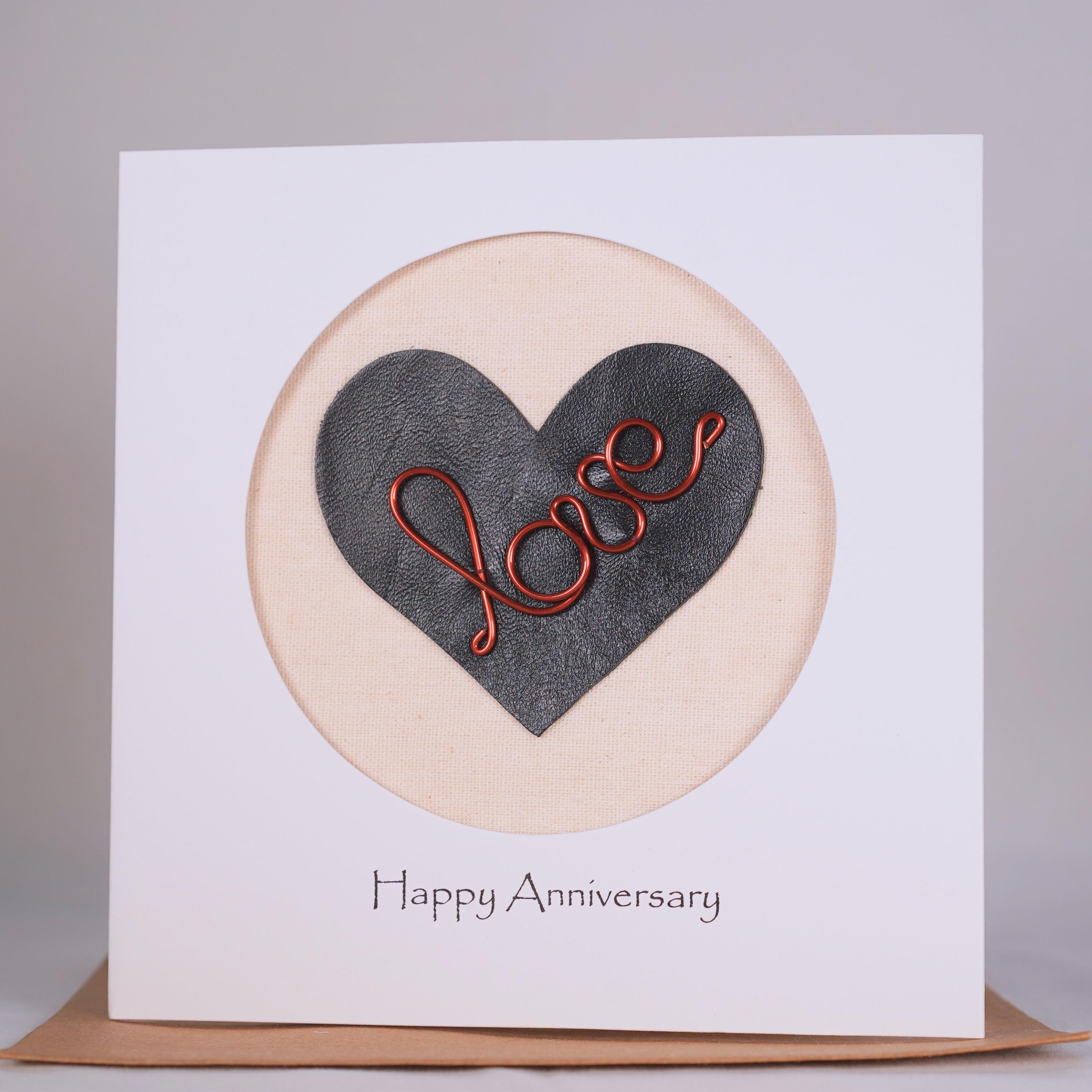 8th Anniversary Card, Bronze Wire Love Heart, 8 Year Wedding