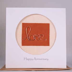 7th 7 Seven Years Anniversary Wedding Card - Copper Wire Love Card For Her Him, Handmade Card for Happy Couple, Wife, Husband