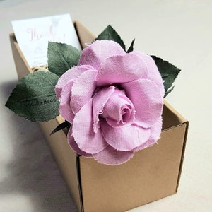 Linen Rose 4th Year Wedding Gift. Handmade Linen Rose for Valentine's Day, Mother's Day. Single Long stem Linen Cotton Flower Pink image 5
