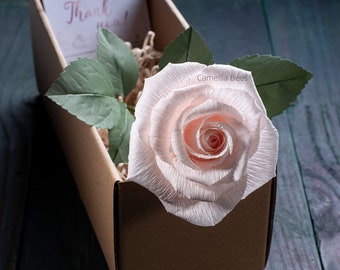 Paper Rose for 1 Year Wedding Anniversary, Valentines Day, Mothers Day, Teachers Day, Handmade Crepe Paper Flower (Blush Pink)