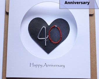 40th wedding anniversary card, handmade anniversary card for wife, husband, couple