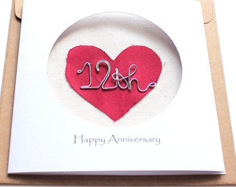 Real Silk 12th Wedding Anniversary Card For Her Him, Handmade Card for Happy Couple, Wife, Husband