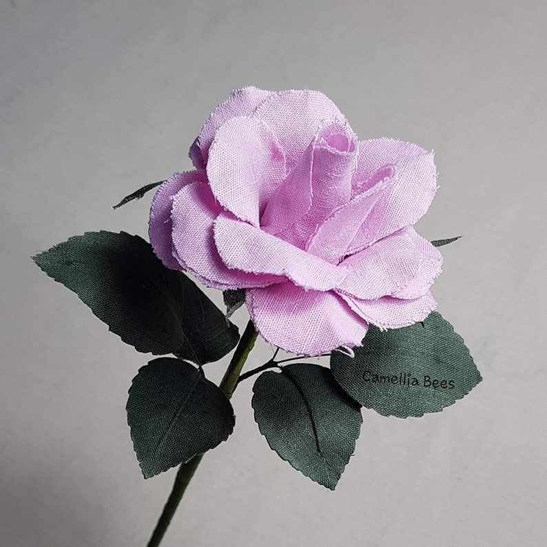 Linen Rose 4th Year Wedding Gift. Handmade Linen Rose for Valentine's Day, Mother's Day. Single Long stem Linen Cotton Flower Pink image 2