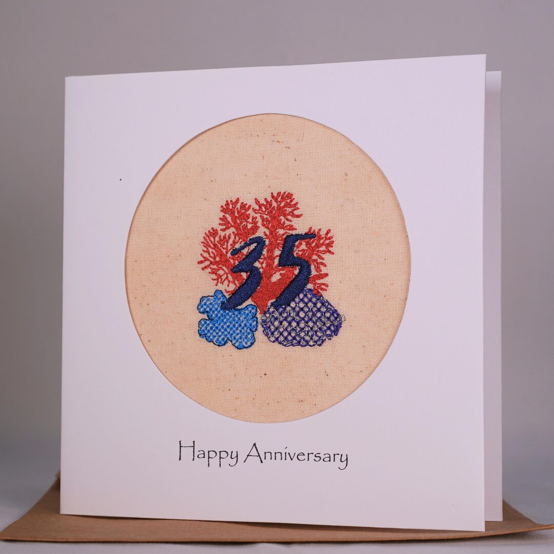 Personalised Coral Anniversary Card, Handmade 35th Coral Wedding Anniversary, Mum & Dad Happy - View #12