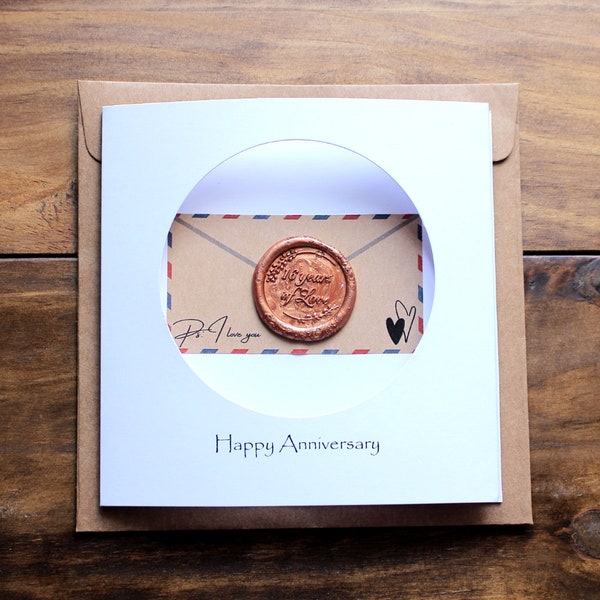 16th Wedding Anniversary Card For Her Him, Handmade Wax Anniversary Card for Wife, Husband, Couple(16th)