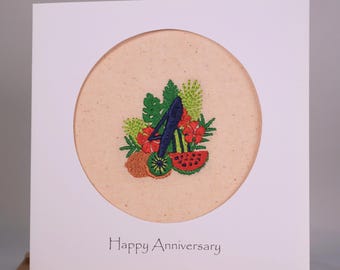 4th 4 Four years wedding anniversary card, fruit and flower anniversary card, linen anniversary card