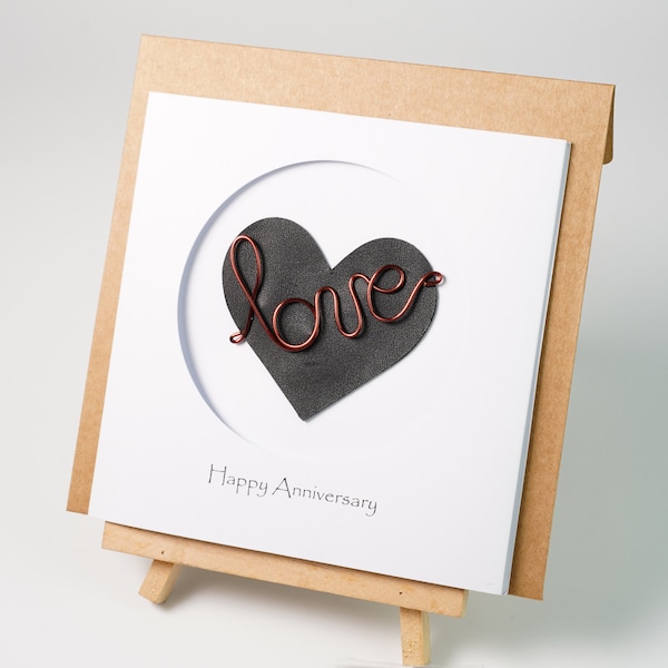 Bronze 8th Wedding Anniversary Card For Her Him, Bronze Red Copper Wire Art, Handmade Card for Happy Couple, Wife, Husband (08th)