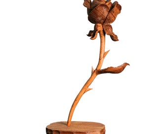 Wooden Rose, Premium Handcrafted Wood Rose, a Surrealistic carved gift from the artist.  Fragile, Shipped from Vietnam, No Return.