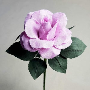 Linen Rose 4th Year Wedding Gift. Handmade Linen Rose for Valentine&#39;s Day, Mother&#39;s Day. Single Long stem Linen Cotton Flower (Pink)
