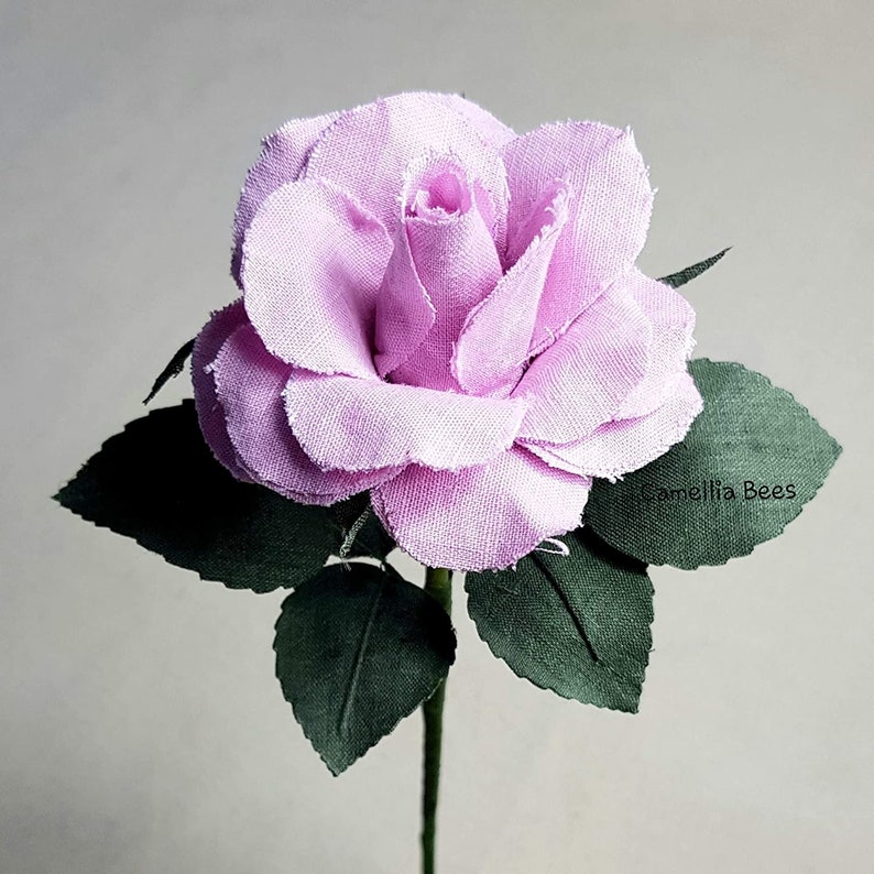 Linen Rose 4th Year Wedding Gift. Handmade Linen Rose for Valentine's Day, Mother's Day. Single Long stem Linen Cotton Flower Pink image 1