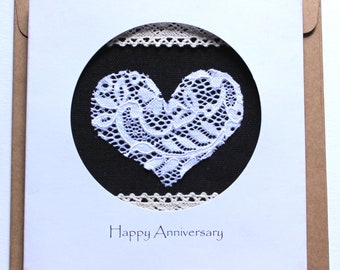 Real Lace 13th wedding anniversary card for Her Him, Handmade Card for Happy Couple, Wife, Husband (13th)