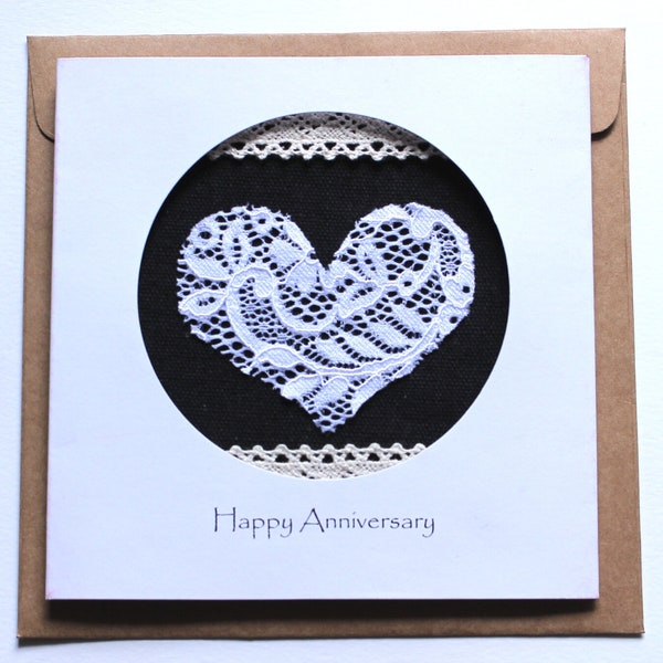 Real Lace 13th wedding anniversary card for Her Him, Handmade Card for Happy Couple, Wife, Husband (13th)